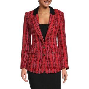 Endless Rose Women's Plaid Bouclé Blazer Red Size M Casual Tailored